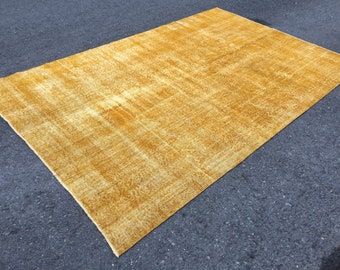distressed simple yellow area rug, Turkish  Living room carpet 6'2" X 9'4", R6001F24