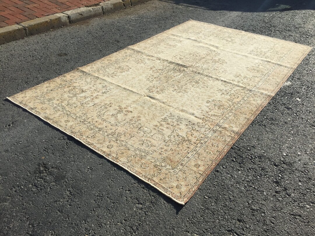 6x10 Oriental Area Rug , Beige Kitchen Rug, 5'11 X 9'11 Retro Rug