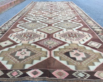 6x14 geometric living room rug , retro kilim rug, 6'3" X 14'4"  rustic bedroom  rug  R7080F62