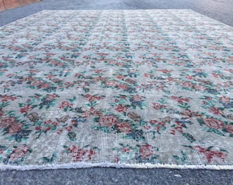 Tapete floral desgastado 8x11, tapete vintage para sala de jantar, tapete para sala de estar 7&#39;11&quot; x 11&#39;2&quot; R9464F114