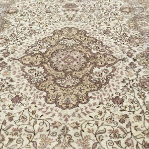 7x10 Beige Brown Oushak rug , wool vintage rug , 6&#39;11&quot; X 10&#39;1&quot;  Pale muted rug, Oriental rug R1632F14
