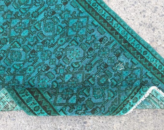 3x10 abstract hallway rug, retro runner , Vintage Runner, 2'7" X 10'5" Teal  Turkish Runner R7789F54