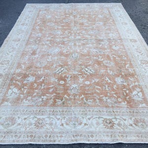 6x10 floral rug for living room, Pastel Orange Ivory Rug ,6'3" X 9'10" Handmade rug , vintage rug  R5892F29