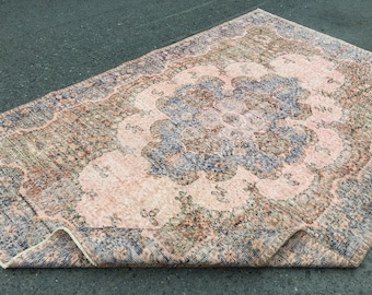 handmade bedroom carpet , 5'8" X 8'6" pink orange blue area rug, R7876F57