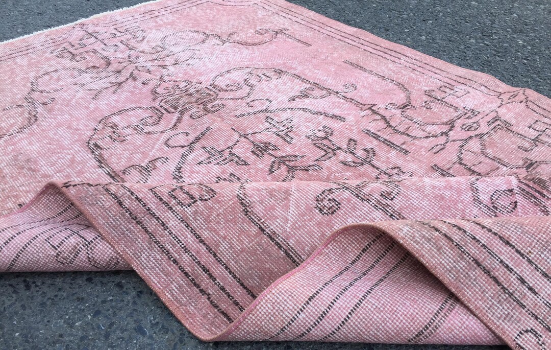 4x7 Pink Office Rug, Retro Pink Bedroom Rug,3'8