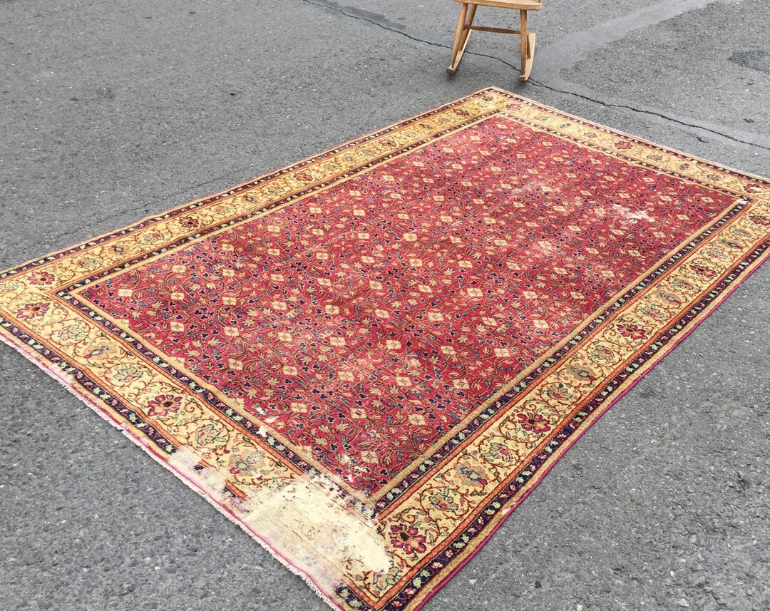 Large Red Handmade Rug for Living Room , Size 5'11