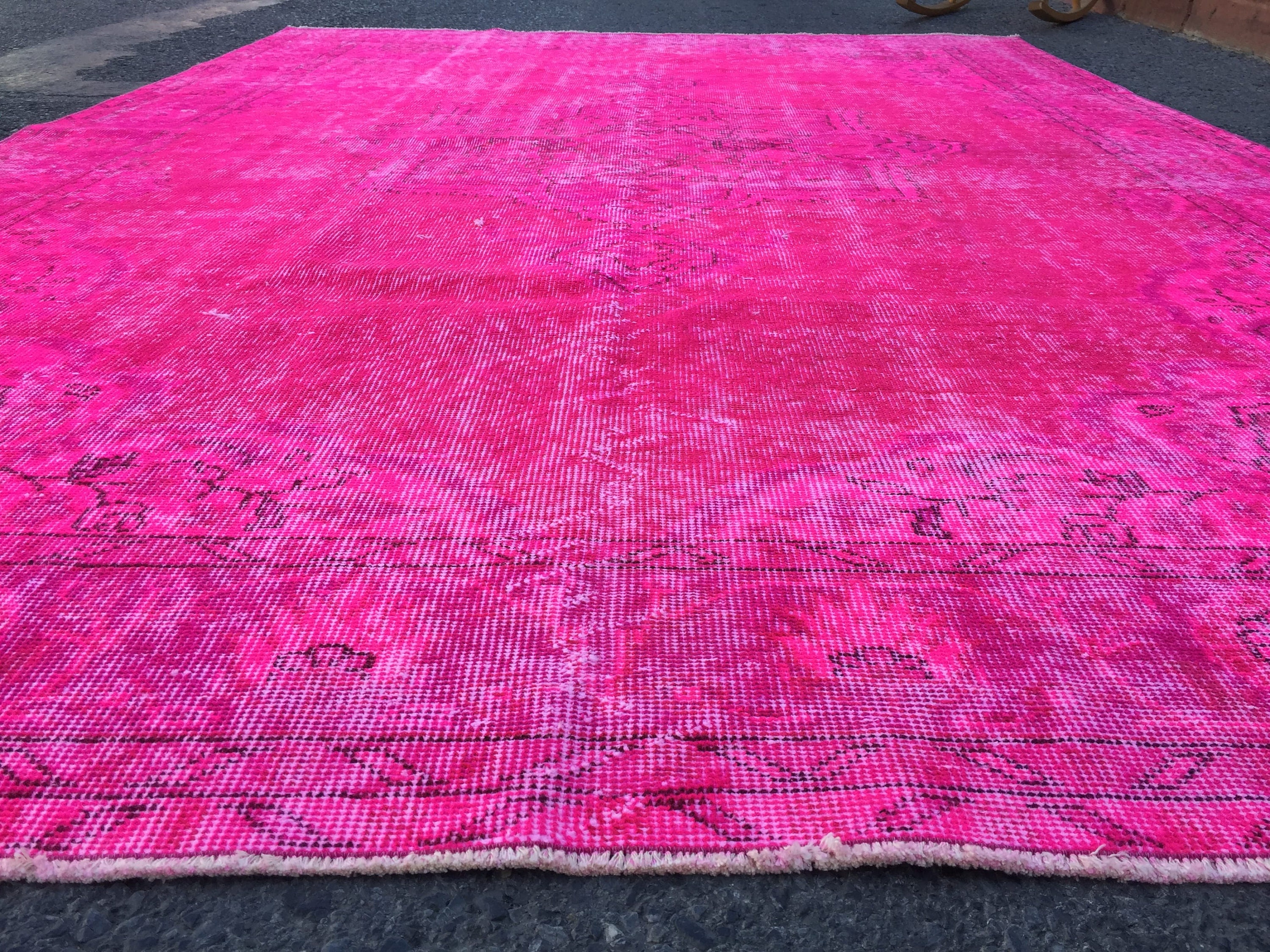 6x10 Distressed Pink Blue Rug, Bedroom Rug, Handmade Rug, 6'5 X 9'9