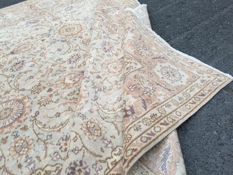 8x11 Original Oushak Rug, Beige Grey Orange Living Room Rug , 7'11 X 10