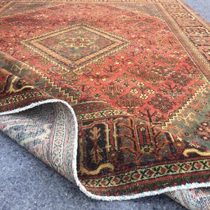 8x11 antique red green rug, geometric hand knotted rug,  7&#39;10&quot; X 11&#39;2&quot; rug for living room, R9299F116