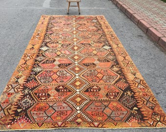 7x15 high quality vintage runner, geometric area rug,  6&#39;9&quot; X 15&#39;3&quot;  handmade runner, R8800F100