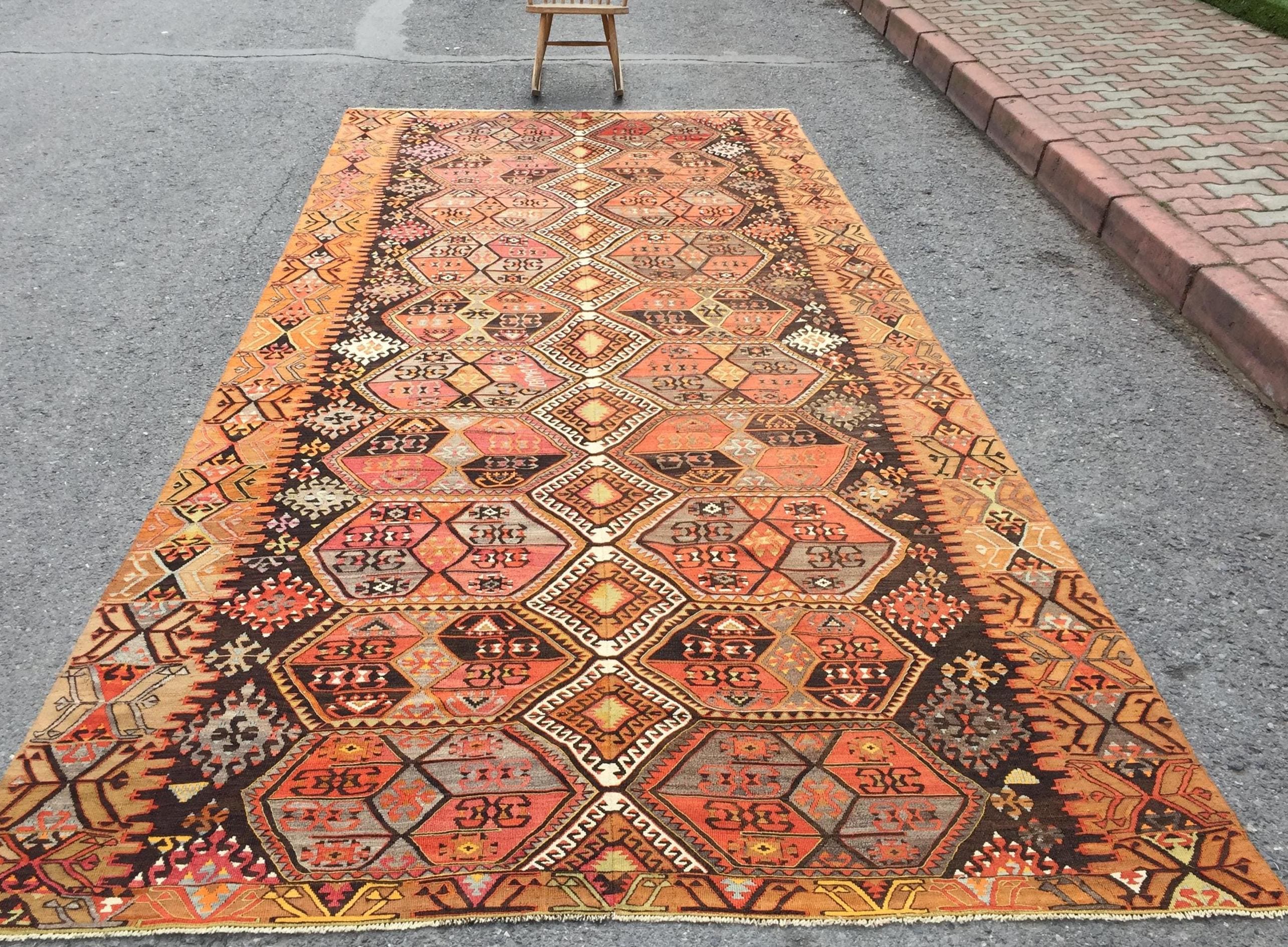 Alfombra de pasillo vintage de alta calidad de 7 x 15 pulgadas, alfombra geométrica, alfombra de pasillo hecha a mano de 6'9" x 15'3", R8800F100