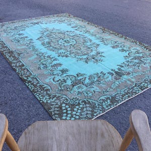 7x10 hand woven office rug, boho blue brown  area rug, 6&#39;7&quot; X 9&#39;10&quot; Turkish  rug,  R3614F108