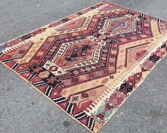 Plattvävd geometrisk kelimmatta för vardagsrum, 1,68 x 2,43 cm, vintage sovrumsmatta R2385F34