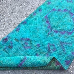 3x12 teal corridor rug, retro geometric runner , Vintage Runner, 2&#39;6&quot; X 12&#39; Turkish Runner R6219F28