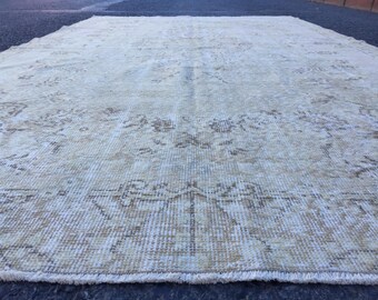 beige hand woven kitchen rug, 5'7" X 9'7" Handmade bedroom carpet  R9024F88