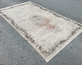 retro distressed dining room rug, Handmade living room carpet  5'10" X 10' ,  R3135F25