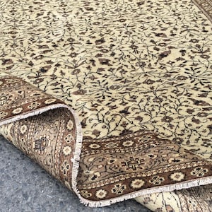 6x9 Turkish bed plan rug, beige brown rug,  wool area rug, 6&#39;2&quot; X 9&#39;5&quot;  bedroom  rug  R9077F889