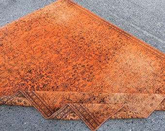 orange brown living room rug ,4'11" X 6'9" handmade bedroom carpet , R9800F137