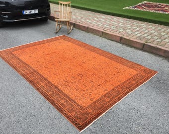 Oushak  orange brown  living room rug, 6'5" X 9'8" woven wool bedroom carpet , R9750F140