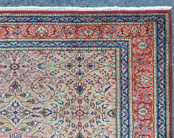 Vintage Oriental Area Rug , 7'6" X 10'4"  muted orange red Living room carpet  ,  R9878F144