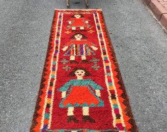 unique designed red entryway runner, 3'1" X 10'2" shaggy hallway rug, R9581F130