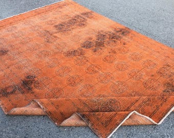 washable neutral orange red brown vintage living room rug, bedroom carpet 6'3" X 9'2"  , R9799F137