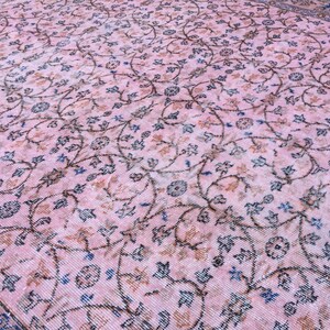 faded pink bedroom rug in distressed pile , dining room carpet in size 7&#39;3&quot; X 10&#39;2&quot;  , R9329F123