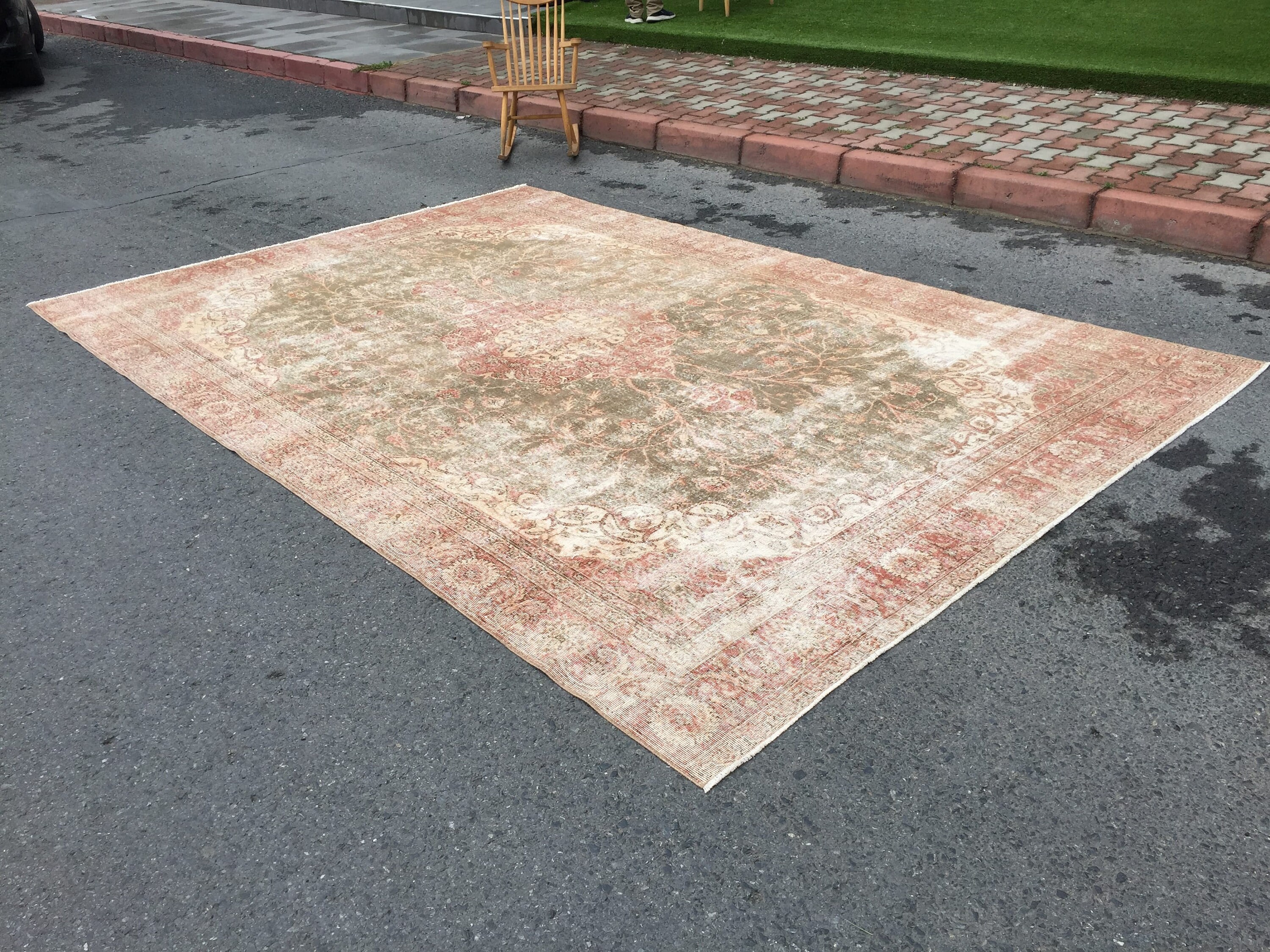 8x13 Home Decor Rug, Bedroom Rug, 8'4 X 12'6 Faded Green Red Rug for ...
