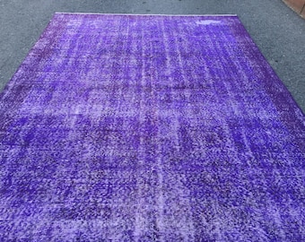 Distressed  Purple Blue Area Rug , 6'9" X 9'9" Vintage dining room  Carpet R4306F110