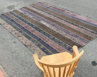 vintage Turkish patchwork for living room ,6'11" X 10'8" retro area rug, R7888F56