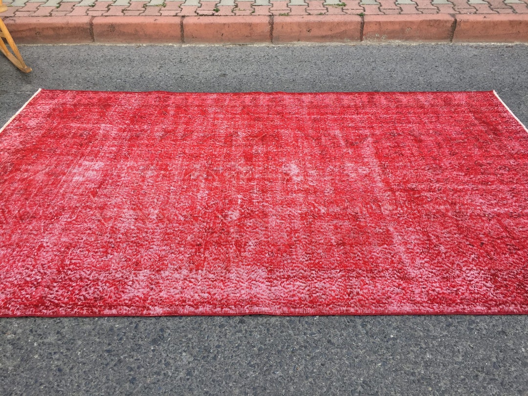 5x9 Red Bed Plan Rug, Living Room Rug , 5'5