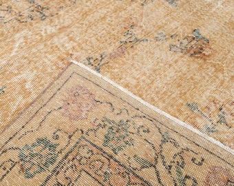 rustic orange  bedroom rug, 6'8" X 11'2" hand woven dining room carpet , R7302F42