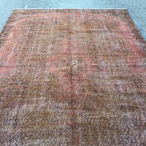 6x9 distressed brown red rug, vintage Turkish area rug, 5&#39;7&quot; X 9&#39;1&quot;  wool rug,  R6926F112