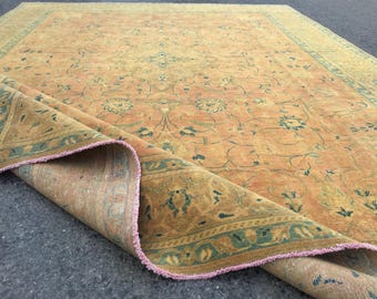 9x12 handmade rug for  living room, vintage  boho rug, 9&#39;2&quot; X 12&#39;6&quot;  retro wool  rug R9294F114