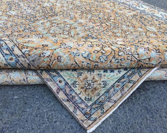 hand woven vintage rug for bedroom , 6'6" X 9'9"  Turkish living room carpet ,R9339F126
