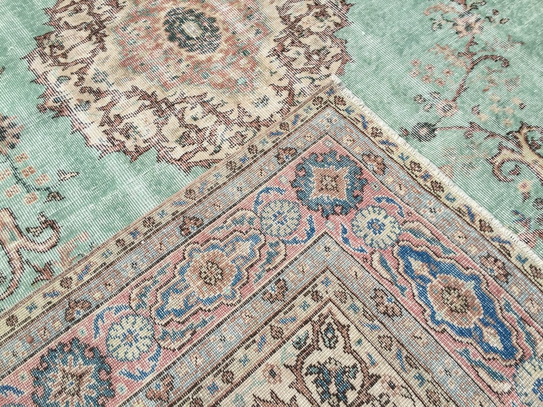 7x9 Vintage Living Room Rug Pastel Area Rug 6'9 X Etsy