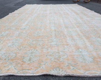 hand knotted Turkish area rug,  5'3" X 9'2" pastel orange Living room carpet  R7362F50