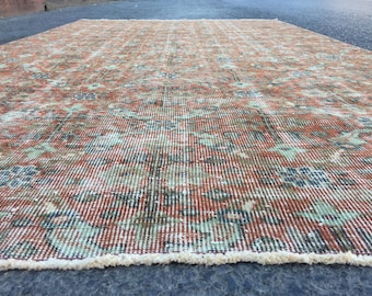 distressed orange bedroom rug,  5'4" X 9'1" Vintage wool Oriental dining room carpet  R9342F126