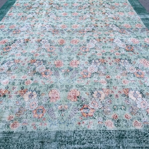 8x11 floral green rug, home decor rug,  Living room Rug , 8&#39; X 11&#39;1&quot; Handmade Rug , Woven Rug R7968F61