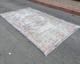 distressed floral bedroom carpet  , Handmade dining room rug 5'11" X 9'8" ,  R6477F33