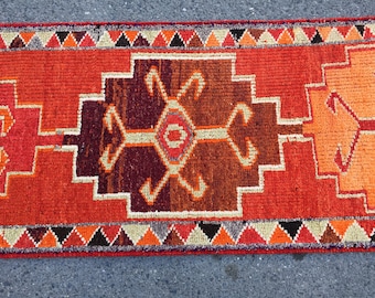 3x11 geometric corridor rug, red boho kitchen runner , 3'1" X 11'4"  Turkish Runner R8270F62