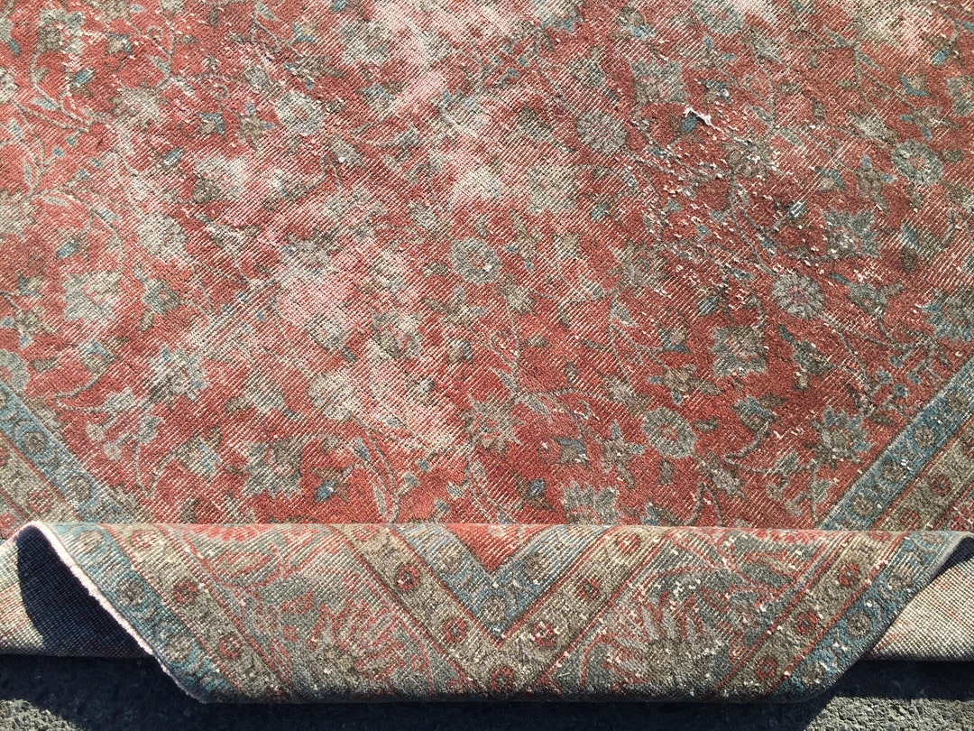 7x11 Faded Red Rug, Distressed Area Rug , Handmade 70s Rug , Vintage 7 ...