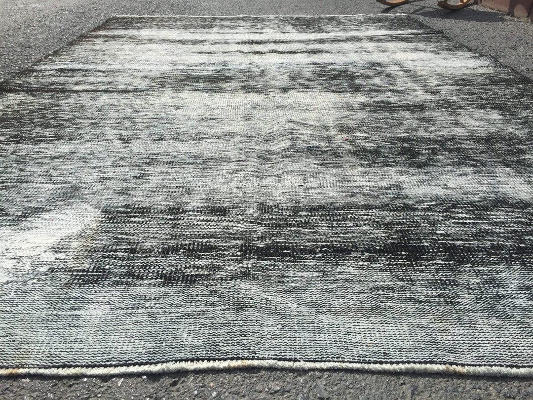 Faded Black Grey Area Rug, Turkish Living Room Carpet , 5'11