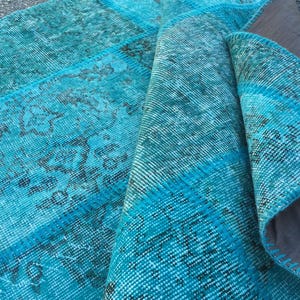 5x8 blue patchwork rug, retro  patchwork  for living room , 4&#39;11&quot; X 8&#39; woven  rug, R9025F88