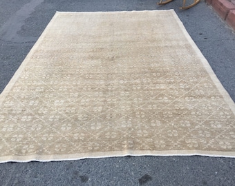 pastel beige brown hand woven area rug,  living room carpet  6' X 8'9",  R7647F53