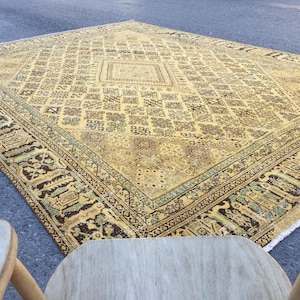 10x13 distressed oversize area rug, geometric vintage rug, 9&#39;6&quot; X 13&#39; woven rug, R9293F114