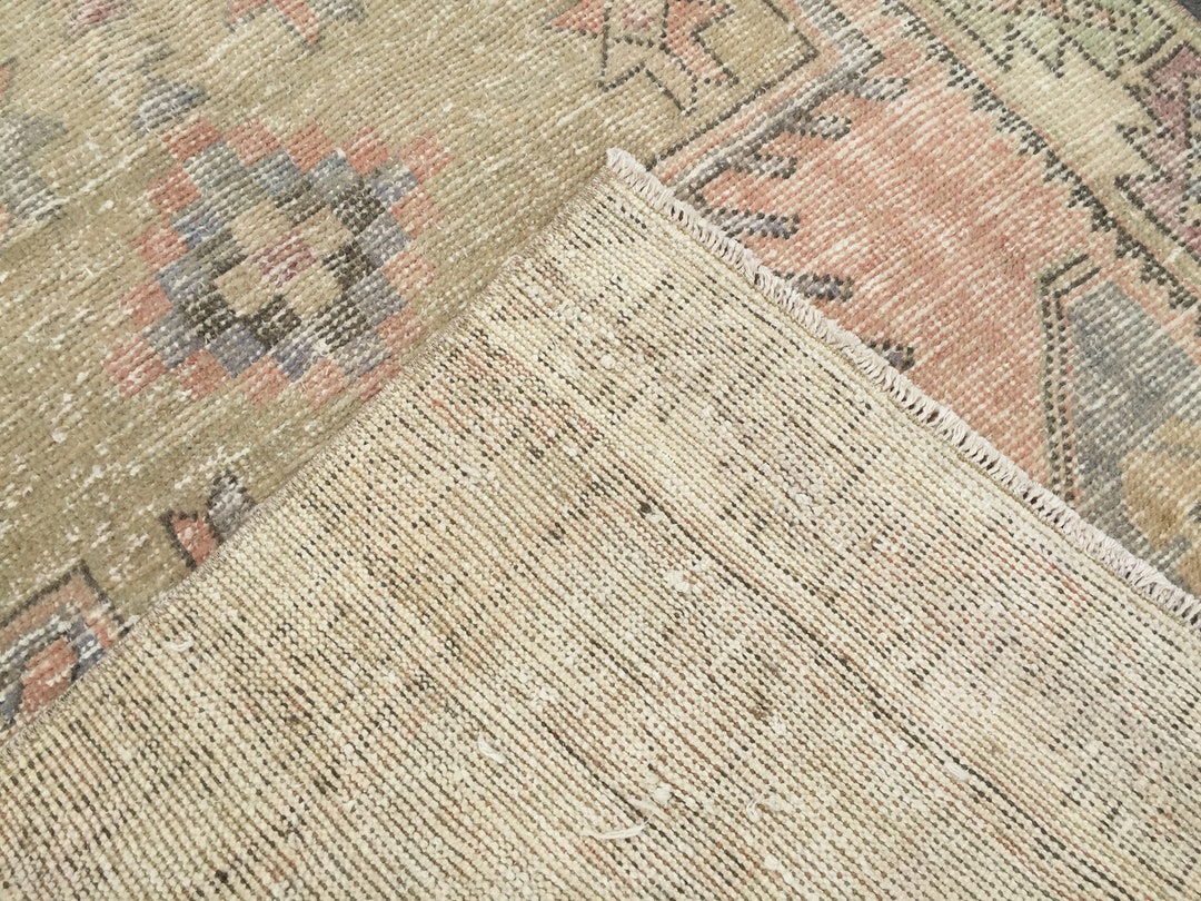 4x8 Oriental Kitchen Rug, Distressed Green Red Rug, Retro Rug, 3'7
