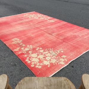 7x10 home decor rug,  floral bedroom  rug, 6&#39;9&quot; X 10&#39; wool pastel  rug, R6363F105