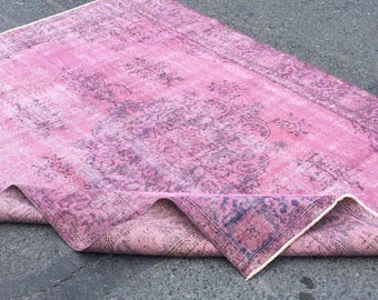Turkish washable dining room rug,5'5" X 8'8" muted pink living room carpet R7136F118