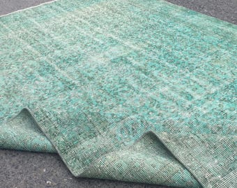 washable muted teal Turkish  living room rug ,5'2" X 8'6"  faded office carpet  R6314F103